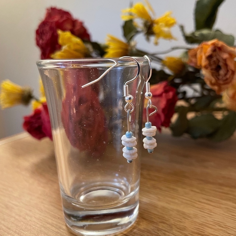 Blue Shell Beaded Earrings